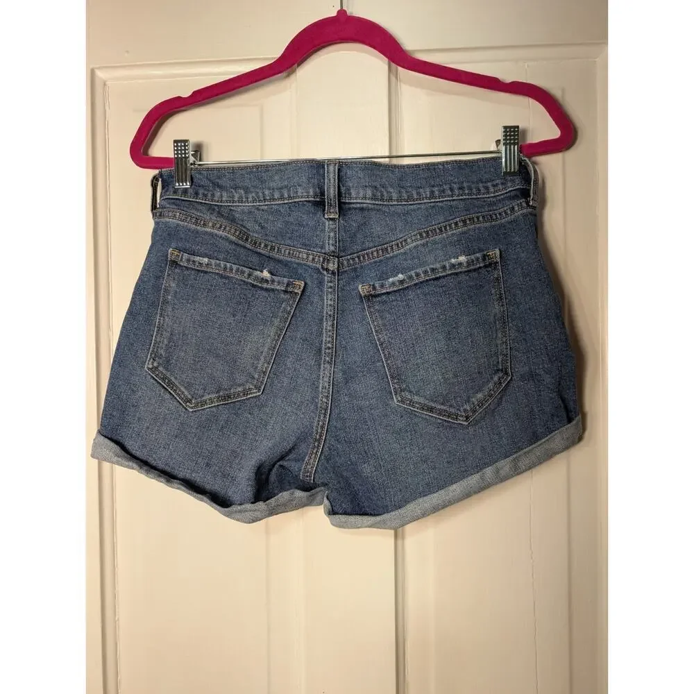 Old Navy Women's Mid Rise Boyfriend Shorts Blue Distressed Jean Size 6(807-808)